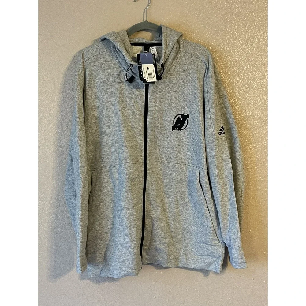 Men's‎ XL NWT New Jersey Devils Adidas French Terry Full Zip Hoodie Gray